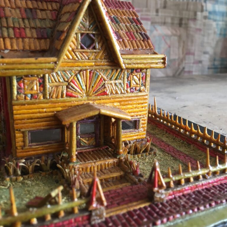 “House of Pix” Toothpick Folk Art miniature house and garden