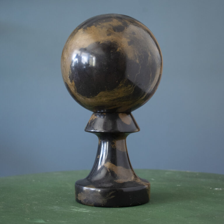Italian portoro marble specimen sphere on a turned marble pedestal