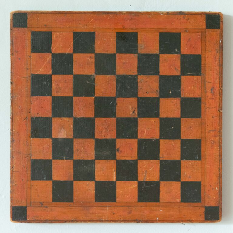 Double-sided folk art checkerboard in bittersweet and black paint