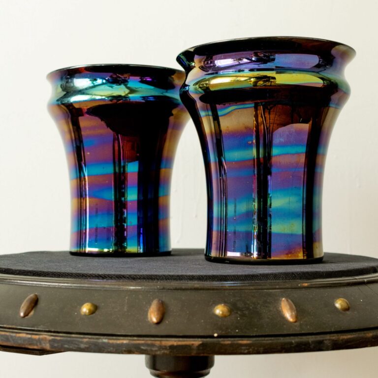 Pair of Venini Iridescent Vases by Sergio Asti