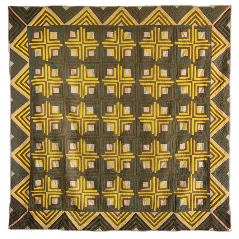 Log Cabin quilt with zigzag border, provenance AFAM