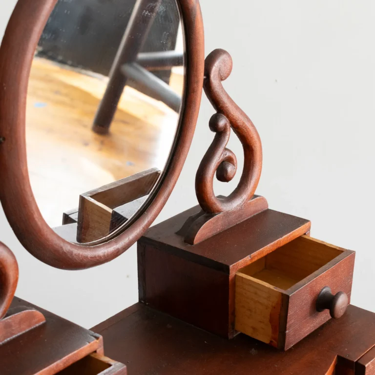 Antique homemade dressing table mirror, alligatored surface
