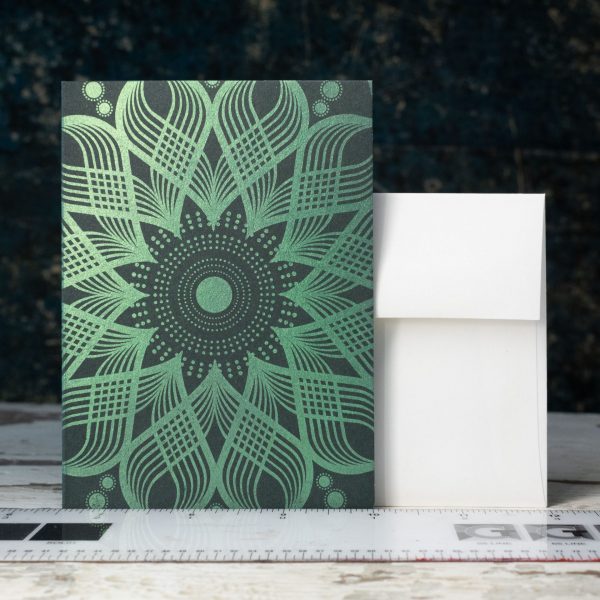 Kolam, Metallic Green on Dark Green Notecards - Image 2