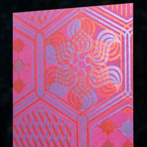 St-Chapelle, Metallic Lavender & Copper on Hot Pink Notecards