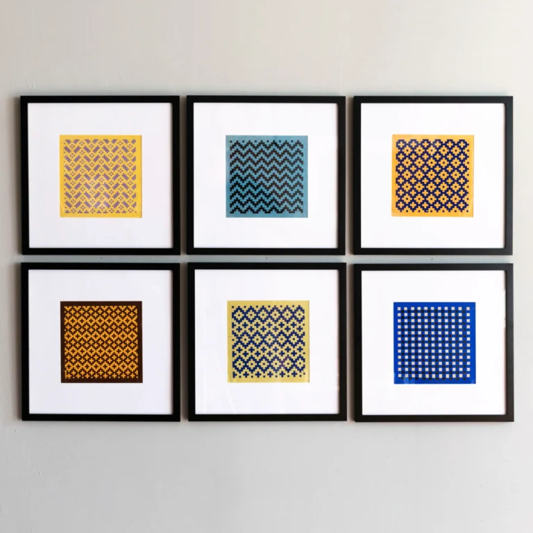 antique paper weavings in frames