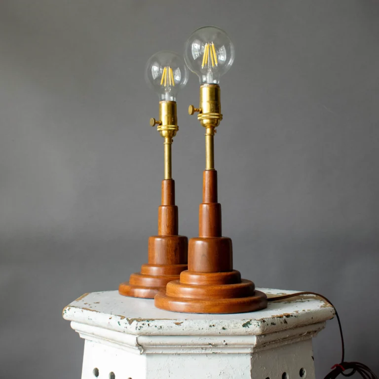 Pair of 1950s modernist craftsman table lamps, hardwood bases
