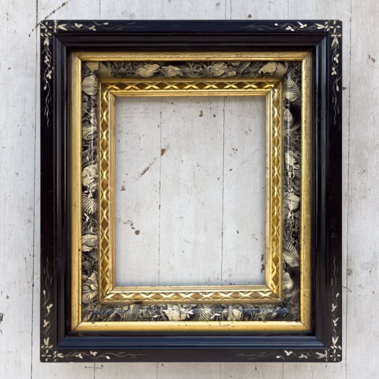 Eastlake Picture Frame: Black Lacquer and Gray Tortoiseshell Paint