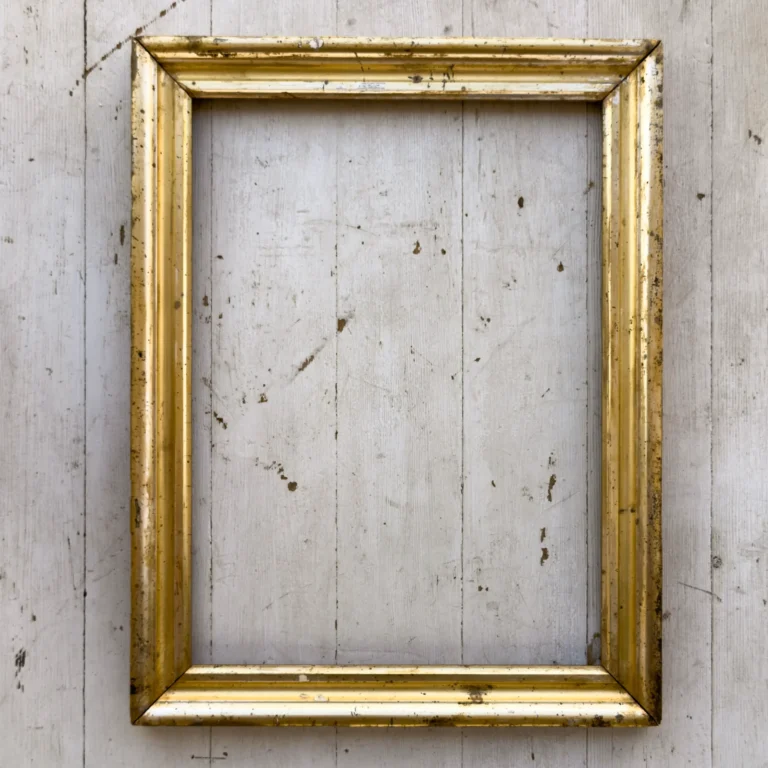 Antique American gilt silver picture frame, circa 1840s, with speckled worn finish