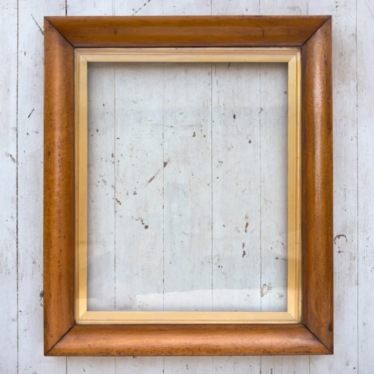 Antique birdseye maple ogee picture frame with gilt liner, circa 1840s